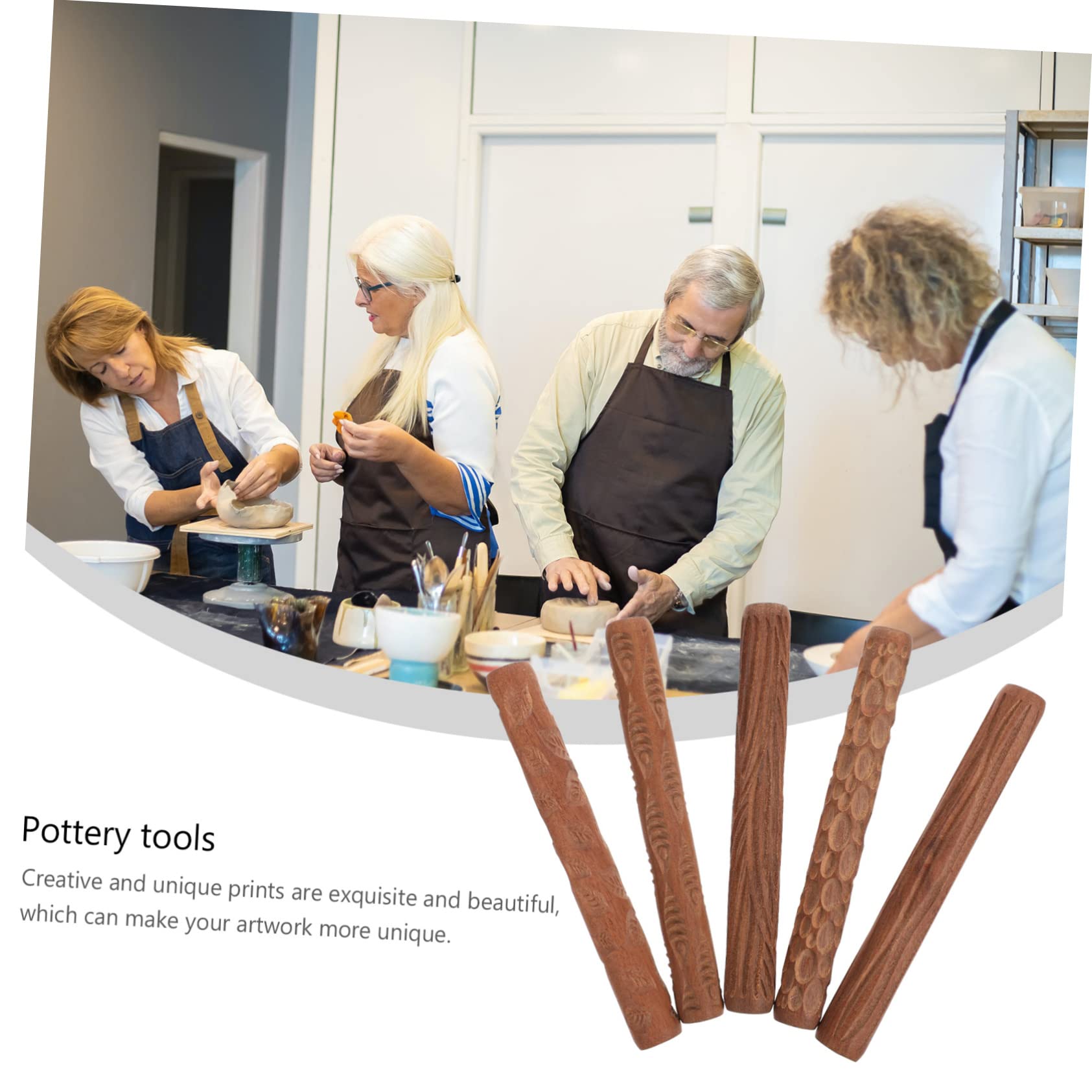 Ciieeo 5pièces Modeler Argile avec Manche Bois Texturé pour Poterie Outils De Modelage Argile à Pâtisserie pour