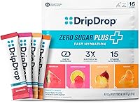 DripDrop Zero Sugar Plus Variety Pack: Sugar-Free Electrolyte Powder Sticks - Watermelon, Tangerine, Tropical Punch, Raspberry Lemonade - Vegan, Gluten-Free, 16 Count