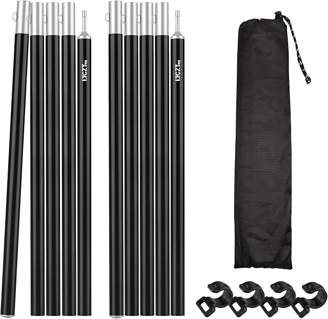 LYGZTing Tent Tarp Poles Set of 2, Camping Poles Folding Aluminium Adjustable from Dual Size Tent Accessories for Canopy Porch Awning Sun Sails
