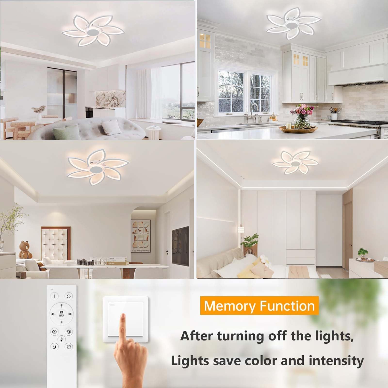 Lámpara Techo LED Inteligente con Mando a Distancia y Función de Memoria Controlable Mediante APP Ceiling Light 3 Temperaturas de Color Opcionales Ceiling Lamp Dc Motor, Blanco
