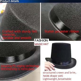 Black Top Hat for Men Women Adult, Magician Ringmaster Hats for Adults,Dress Up Party Hat,Comedy Cosplay Costume