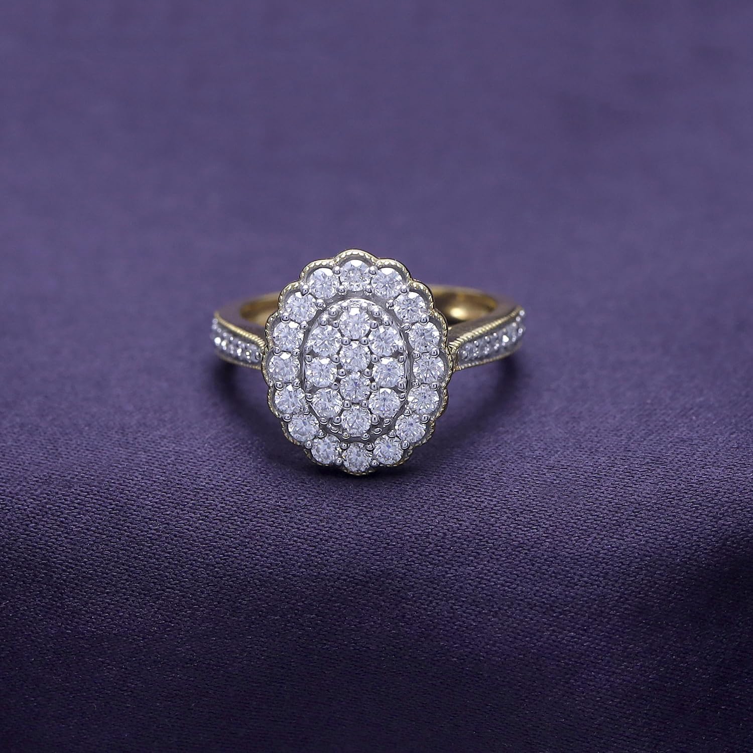 SAVEARTH DIAMONDS 1 Carat Round Cut Lab Created Moissanite Diamond Milgrain Cluster Engagement Ring For Women In 14K Gold Over Sterling Silver (E-F Color, VVS1 Clarity, 1 Cttw)