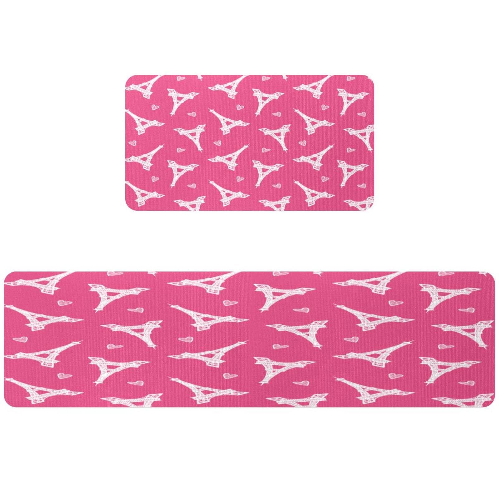 Tapis de cuisine lavable absorbant lot de 2 rose Tour Eiffel