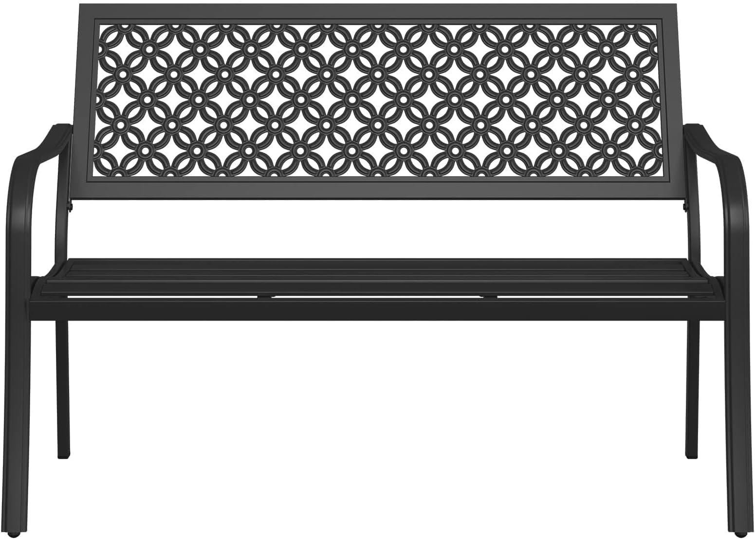 Grand patio 50" Outdoor Bench, Garden Benches with Anti-Rust Metal Powder Coated Frame, Patio Bench for Front Porch Park Outside Furniture Decor, Black