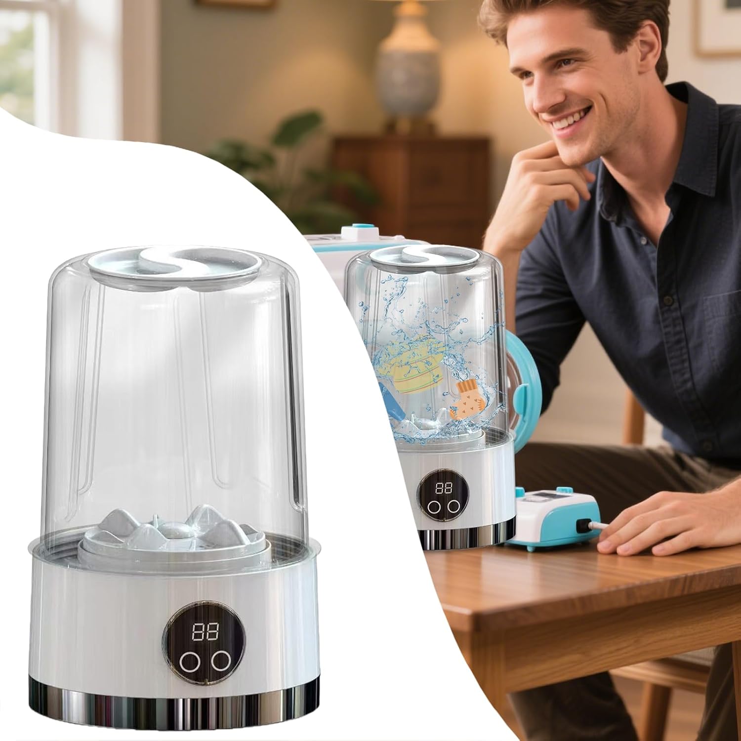 Portable Underwear Washing Machine - Mini Cordless Laundry Device for Apartments, Travel, Dorms, Camping, and Home, Quiet Efficient Cleaning for Socks, Lingerie, Small Garments, Compact Design