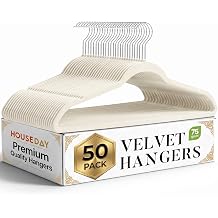 HOUSE DAY Ivory Velvet Hangers 50 Pack, Non Slip Slim Clothes Hangers 17.25 inch with 360 Swivel Hooks, Space Saving Closet Organizer for Shirts, Coats, Dresses, Heavy Duty Durable Flocked Hangers