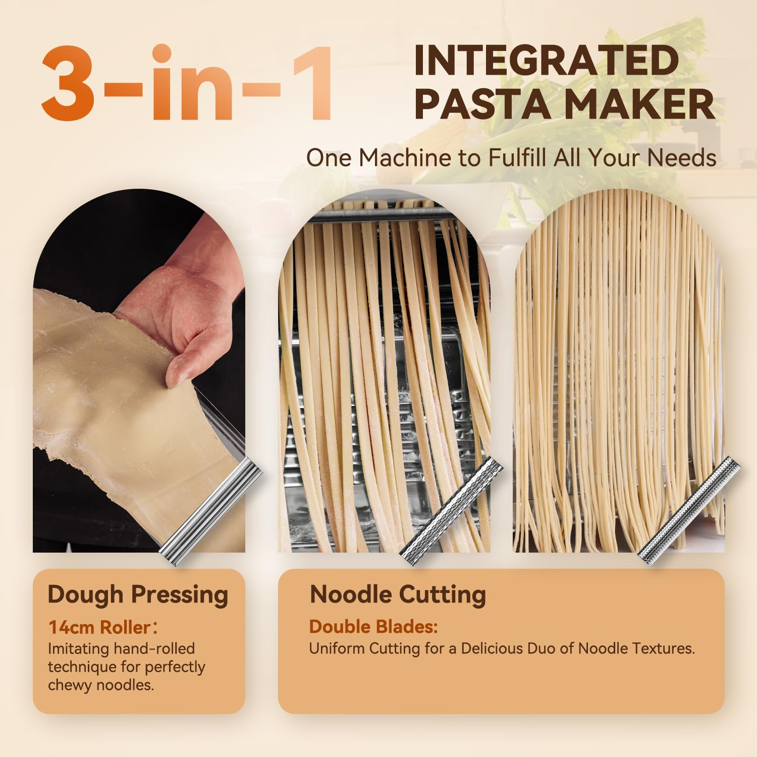 Moongiantgo Macchina per la Pasta Elettrica Pasta Macchina Fresca Acciaio Inox con Lame da 1,5 mm Fine e 4 mm Piatta, 9 Grado di Spessore Regolabile 0,3-3mm, Per Fettuccine, Tagliolini, Spaghetti