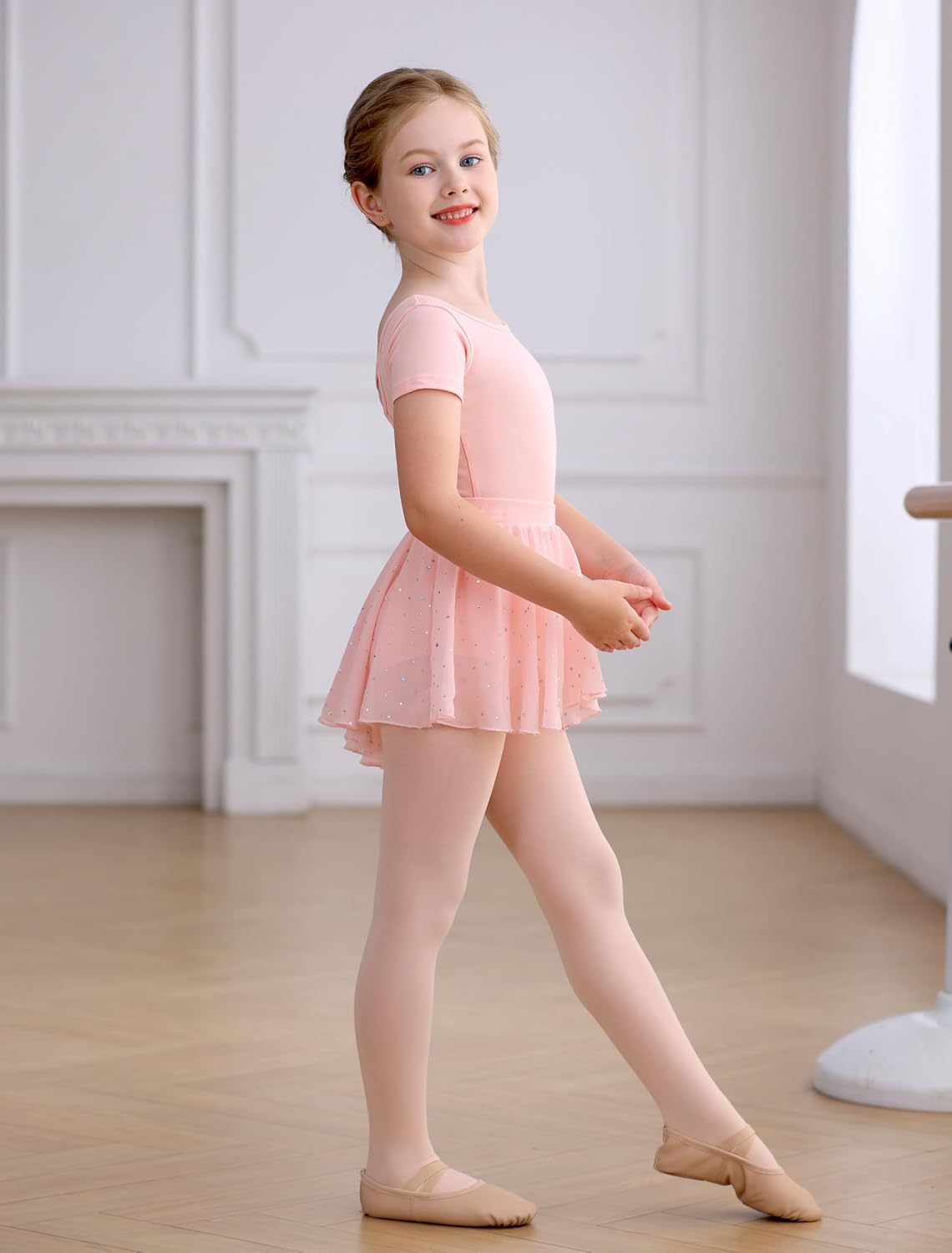 MdnMd Long Sleeve Dance Ballet Leotards for Girls Toddler Skirt Combo Ballerina Dresses Outfit Hollow Knot Back