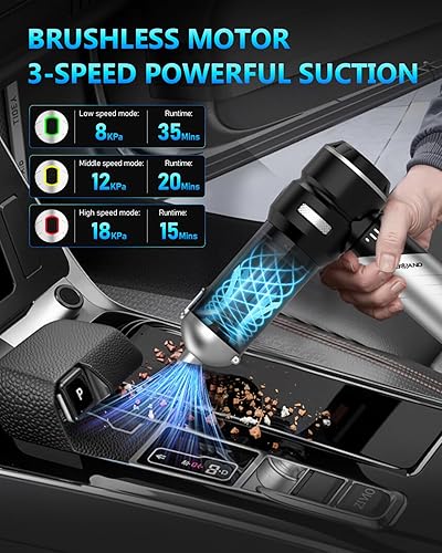 Miniatura 4 de NEVERLAND Aspiradora de mano inalámbrica para automóvil, 15000 PA de alta potencia 4 en 1, kit portátil de detalles pequeños, aspiradora de mano