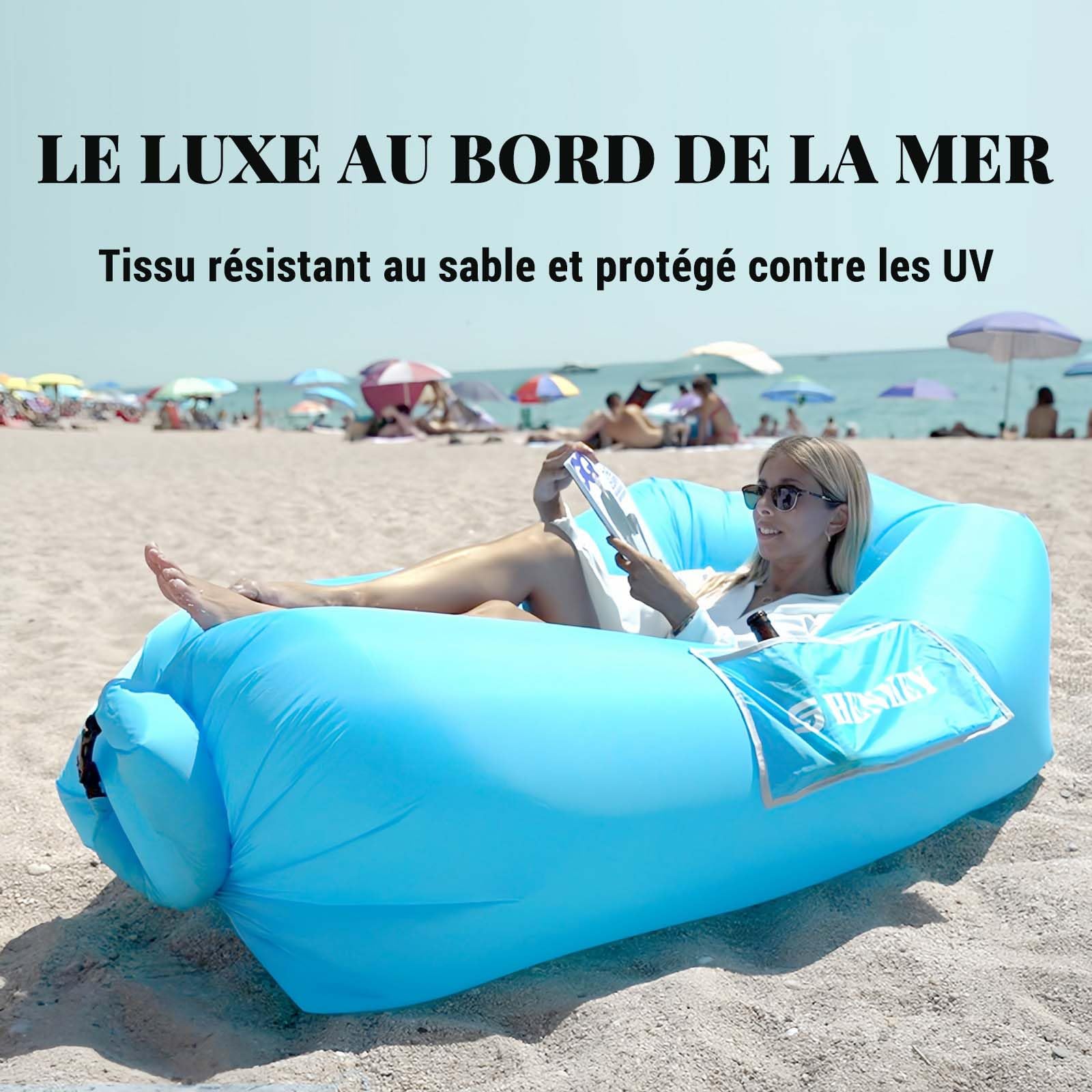 Hamac Gonflable,Sofa d'air Imperméable à L'eau Avec le Paquet portatif, Lit d'air de Sofa Gonflable de Fainéant Paresseux pour Cour, Lac, Plage, Camping, Pique-niques et Les festivals de Musique