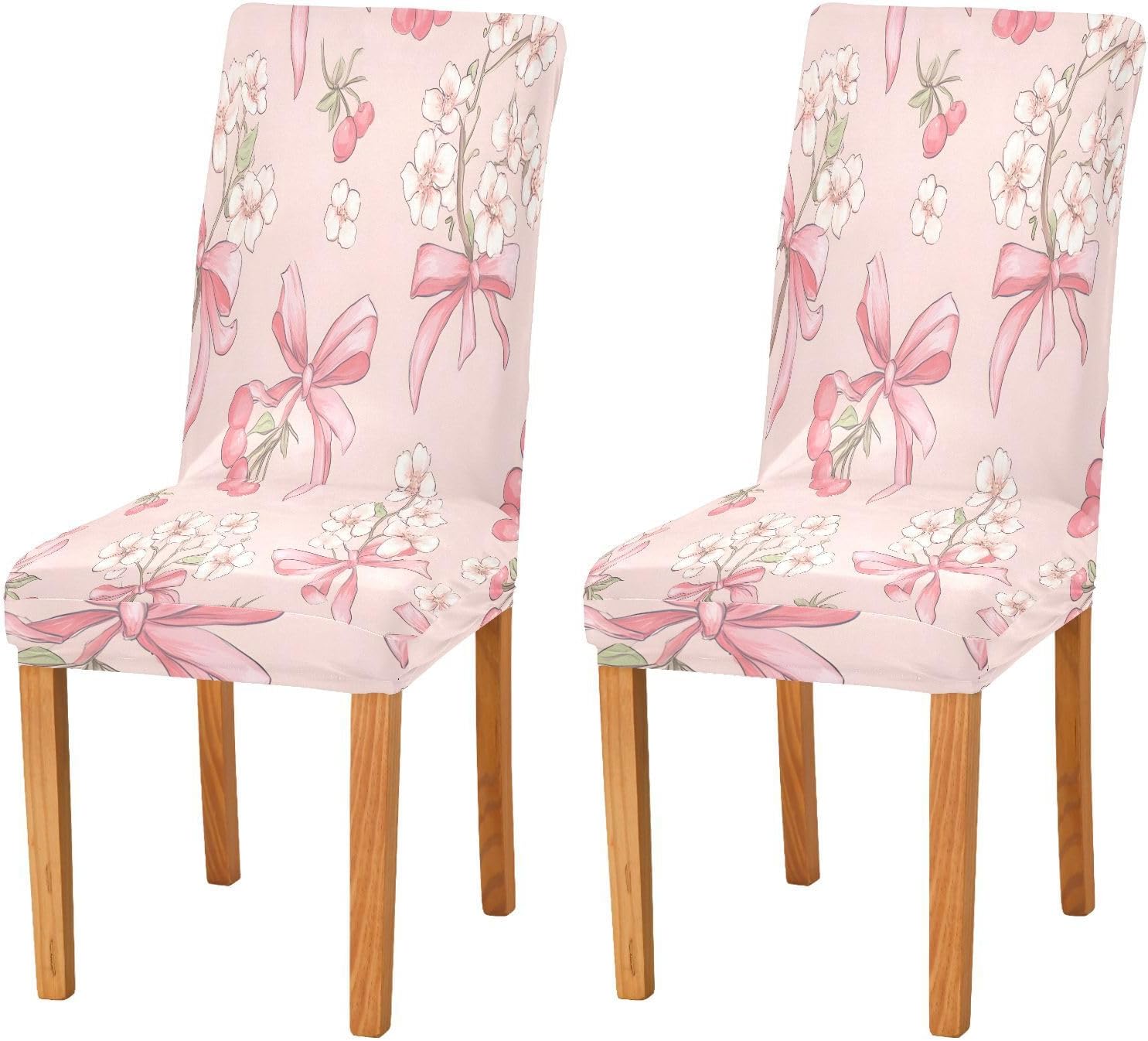 ALAZA Chair Covers for Dining Room, Cherry Bow Floral Pattern Stretch Chair Cover Sets Chair Protector Removable Washable for Ktichen Restaurant Hotel