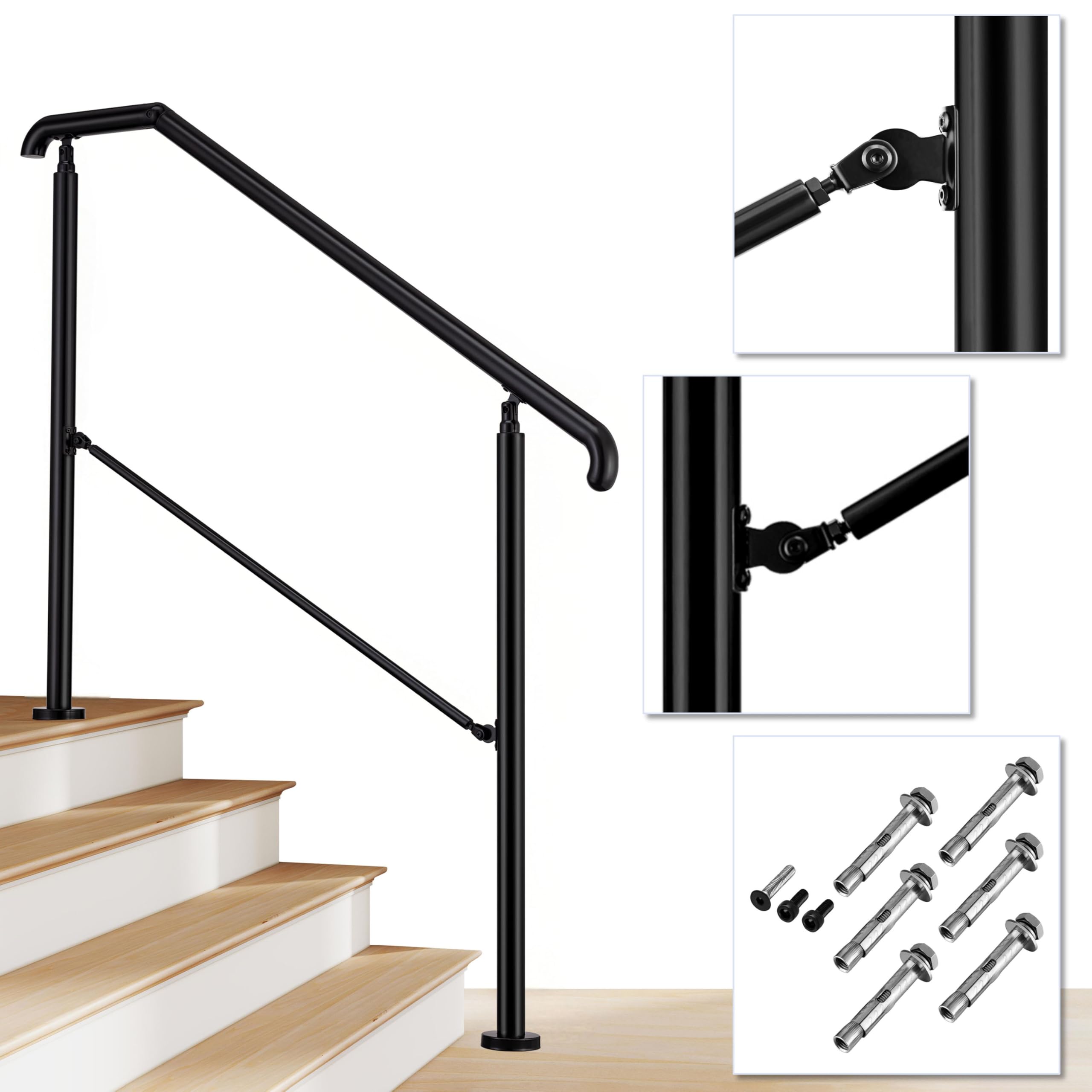 AICA Barandilla de escalera, Barandilla de entrada de acero inoxidable, ángulo de montaje ajustable, Barandilla para entradas, interior y exterior, Negro, 162x102 cm