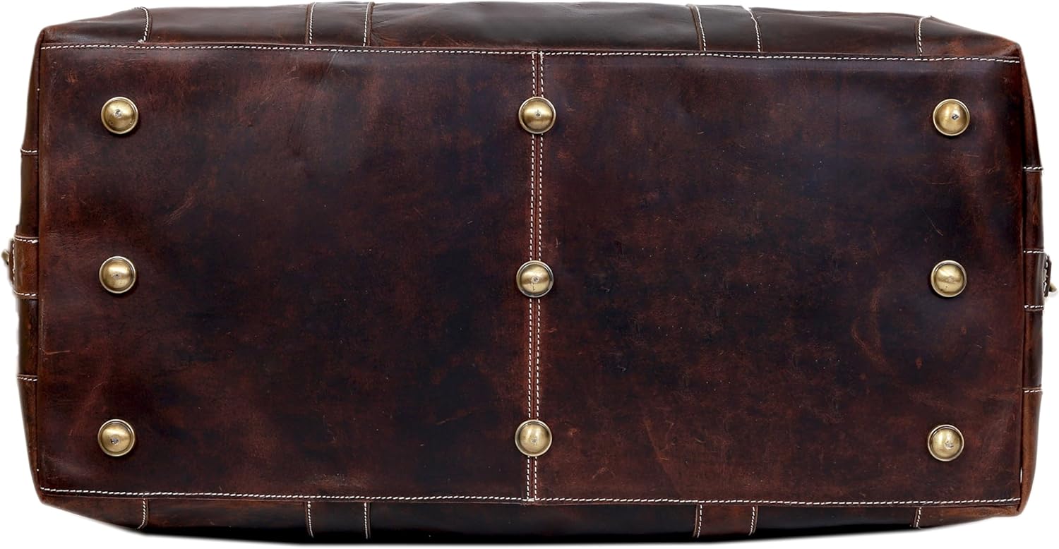 Leather Farm 24 Inch Genuine Buffalo Leather Travel Duffel Bag, Overnight Weekend Bag Sports Gym Duffel for Men, Airplane Under Seat Carry on Bags (Brown) - Image 6