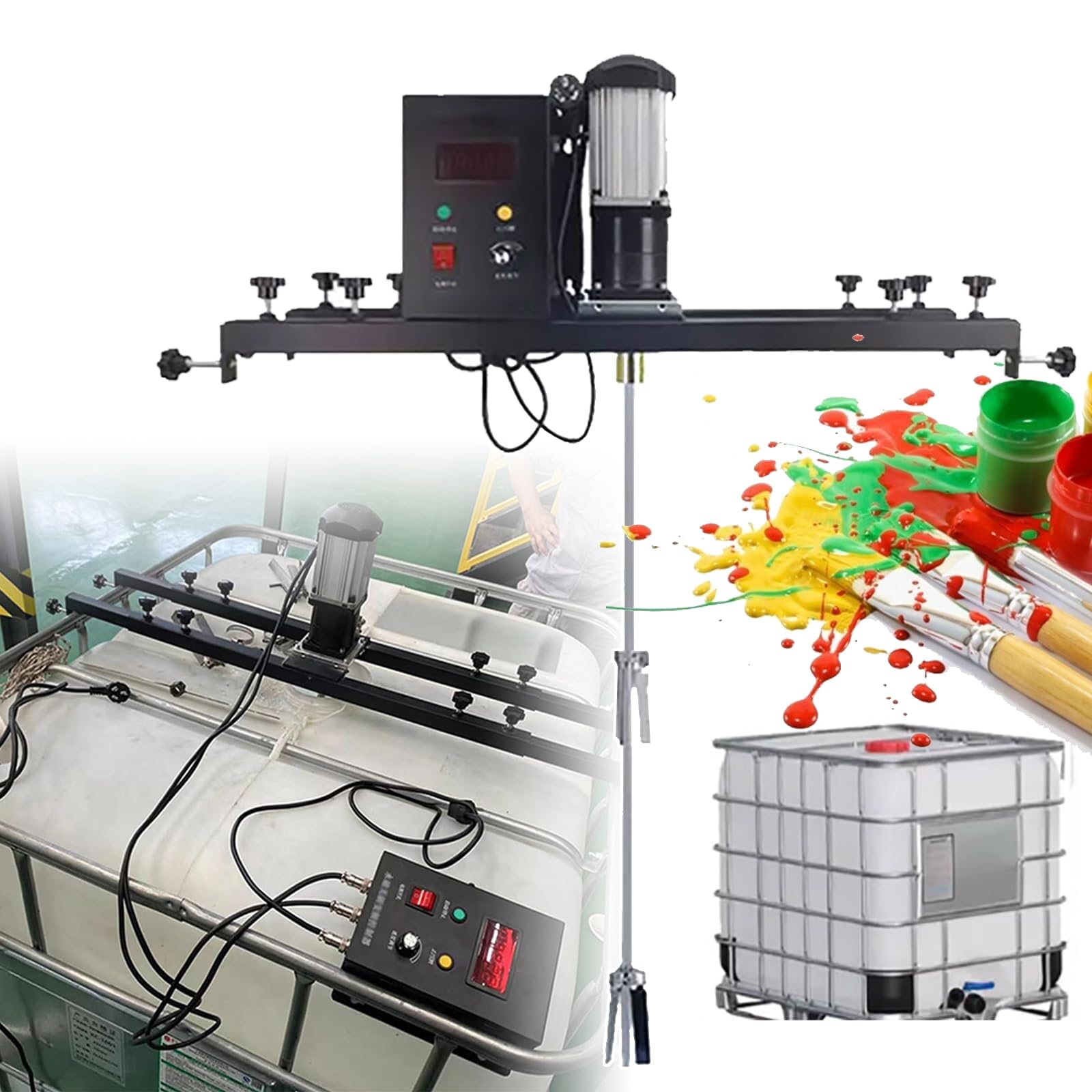 Mezclador de color IBC de 980 W, agitador neumático de pintura (1000 L), velocidad ajustable + cuba de agitación, velocidad de 0 a 3000 rpm/diámetro de cuchilla de 400 mm,A