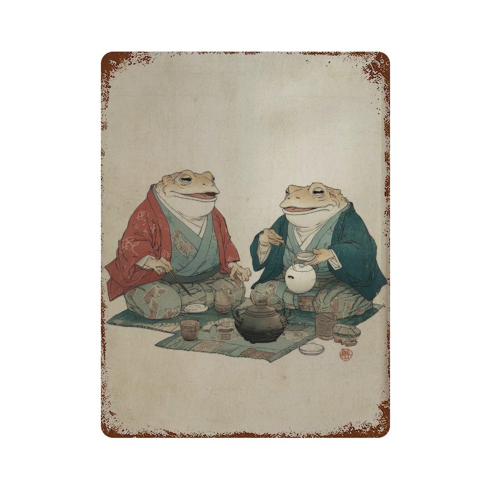 xiaoxiaoshen Frog Tea Ceremony. Japanese Ukiyo Wall Decor Art Metal Tin Poster Modern Home Decor Art Home Bar Shop Decorations Vintage Sign 40x30cm