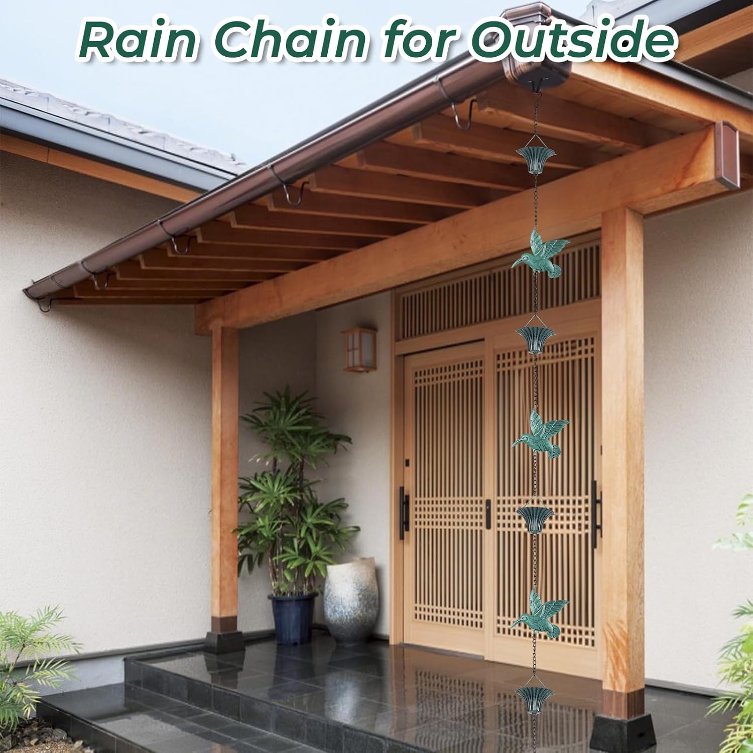 8.5FT Blue Hummingbird Rain Chain for Gutters, Decorative Downspout Alternative for Outdoor Garden & Patio, Designed for Heavy Rain Water Flow