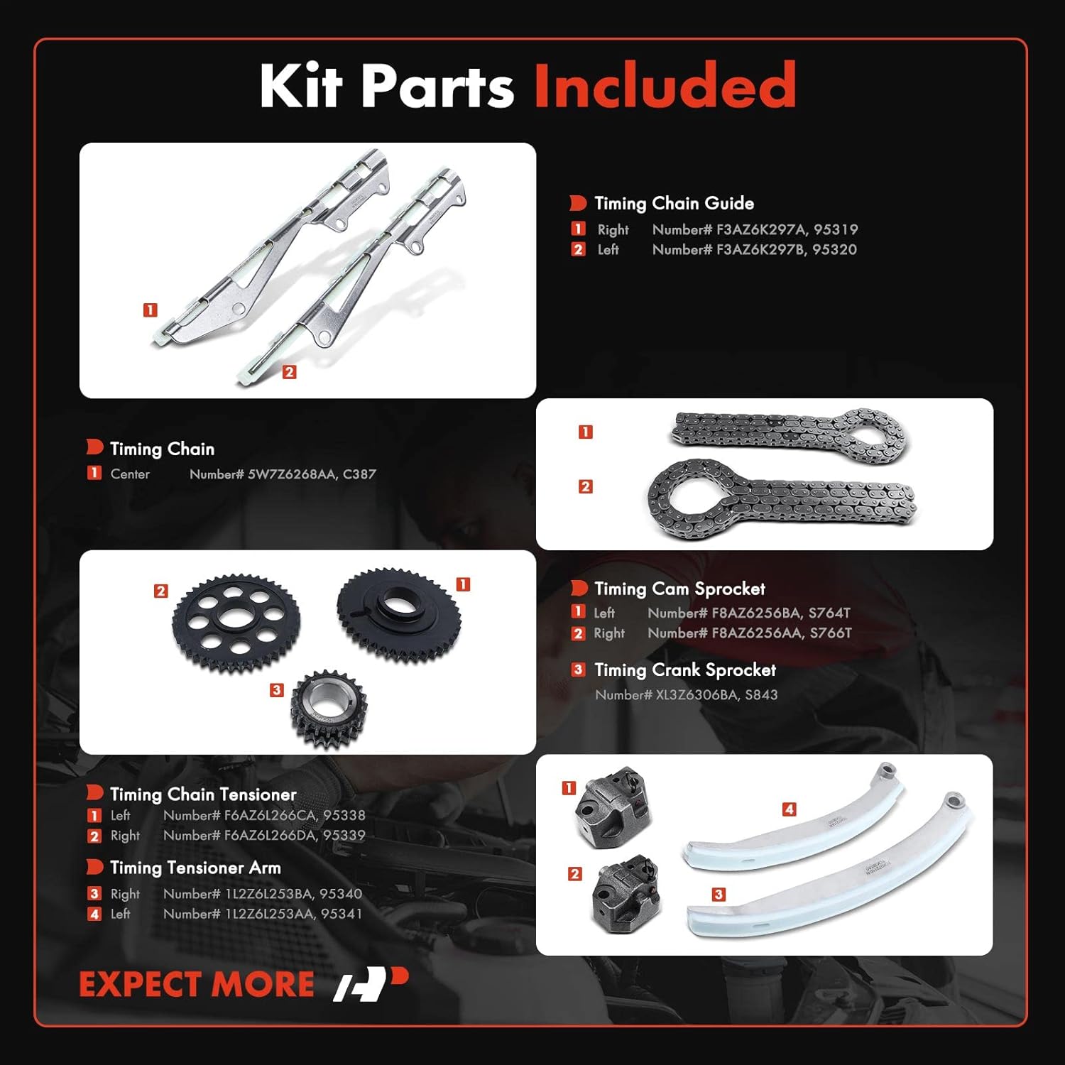 A-Premium Engine Timing Chain Kit W/Tensioner & Guide [fits SOHC, 8Cyl 4.6L] Compatible with Ford E-150 Econoline, Expedition, Mustang, Thunderbird & Lincoln Town Car & Mercury Cougar, Grand Marquis