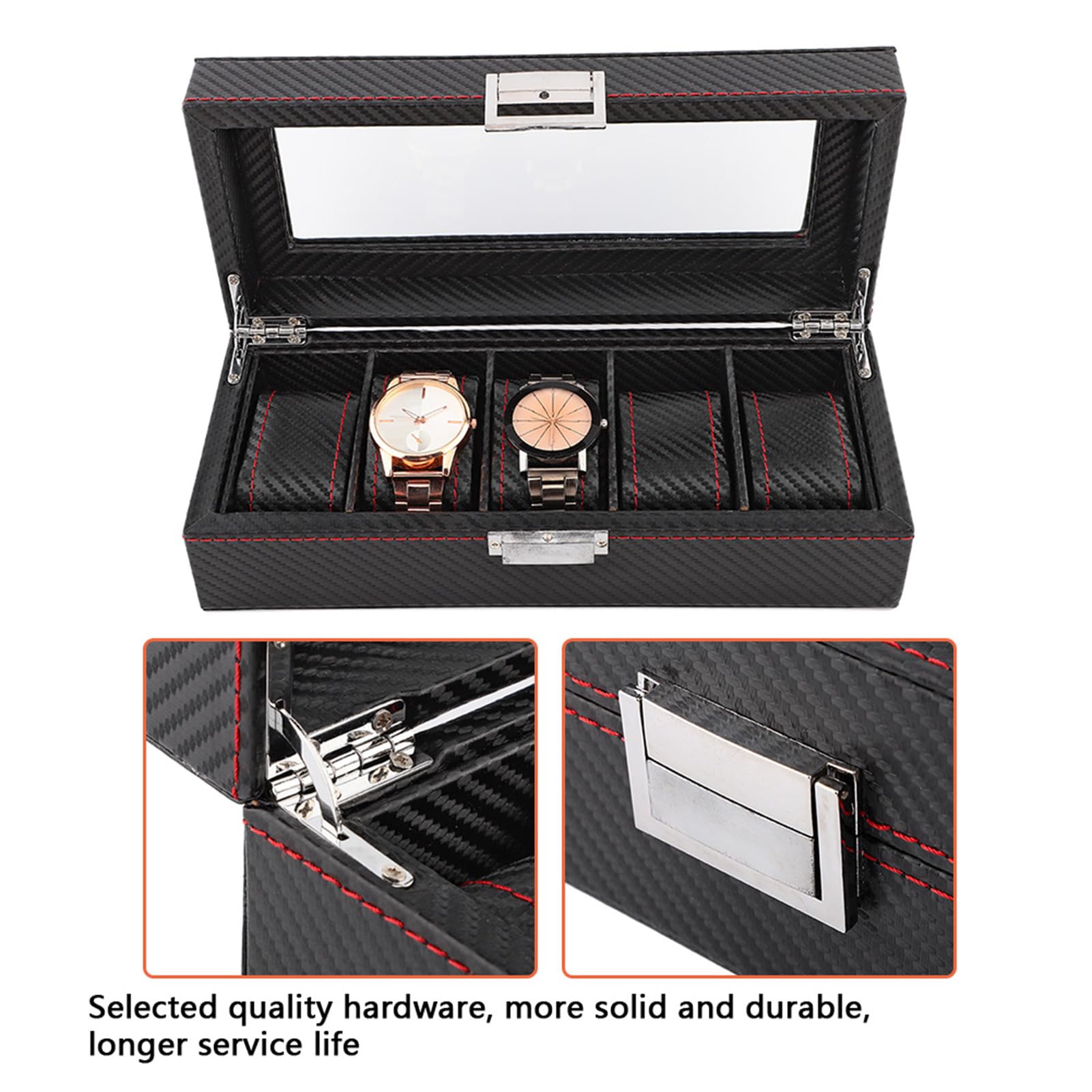 Boîte de montre à 5 fentes, boîtier en Fiber de carbone, présentoir de bijoux, rangement