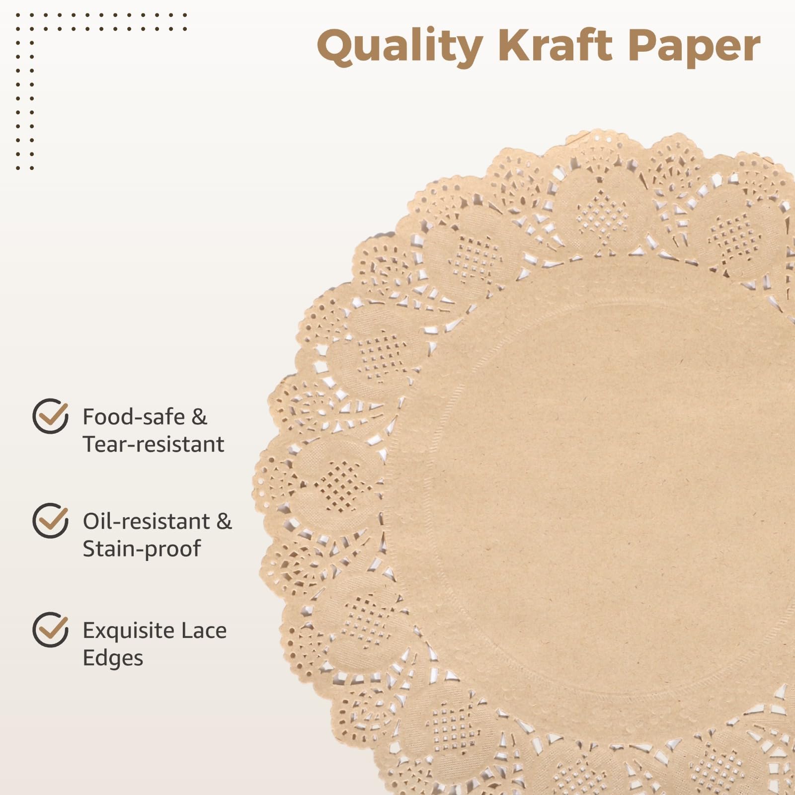 Lot de 100 napperons jetables en papier kraft, 34 cm ronds en dentelle pour nourriture, gâteaux et travaux manuels