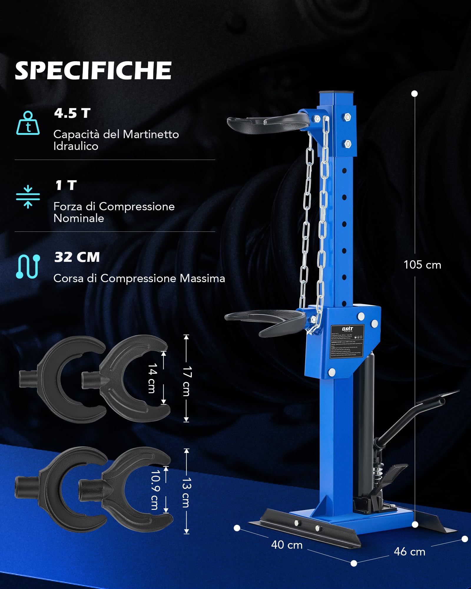 Orion Motor Tech 4.5T Compressore a Molla Idraulico Professionale Compressore Automatico Molla Elicoidale, Compressore per Molle e Ammortizzatori con 4 Fermagli a Molla per Auto, Camion e SUV
