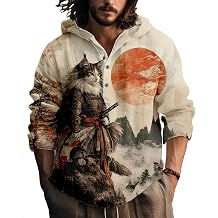Mens Hooded Long Sleeve Shirt Graphic Button Up Henley Neck Lightweight Hoodie Shirts Casual Pullover