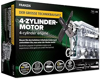 Franzis 67175 - Der große Technikbausatz 4-Zylinder-Motor, hochwertiger Modell-Bausatz im Maßstab 1:3, 100 Bauteile zum Stecken und Schrauben, inkl. Soundmodul, Anleitung und Begleitbuch