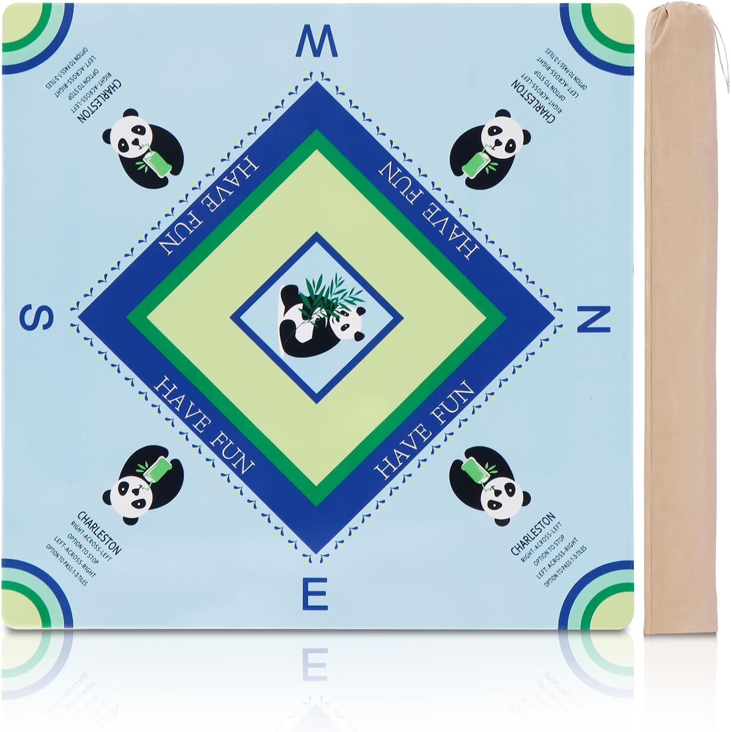 American Mahjong Mat, 31.5 x 31.5 Inch, Waterproof Non-Slip Noise Reducing with Carry Bag for Board Games (Light Blue&Light Green)