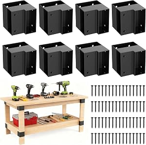 Heavy Duty Workbench Bracket Kit - 8 Pcs Steel 3-Way Right Angle Corner Brackets for DIY Custom Workbench,Garage Shelves, Work Table, Fits 2x4 (Actual 1.5"x3.5") Wood
