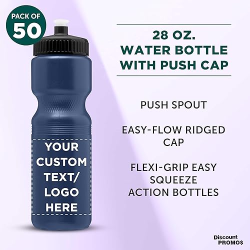 Miniatura 10 de DISCOUNT PROMOS Juego de 50 botellas de agua de plástico personalizadas de 28 onzas, paquete a granel personalizado, perfectas para gimnasio,