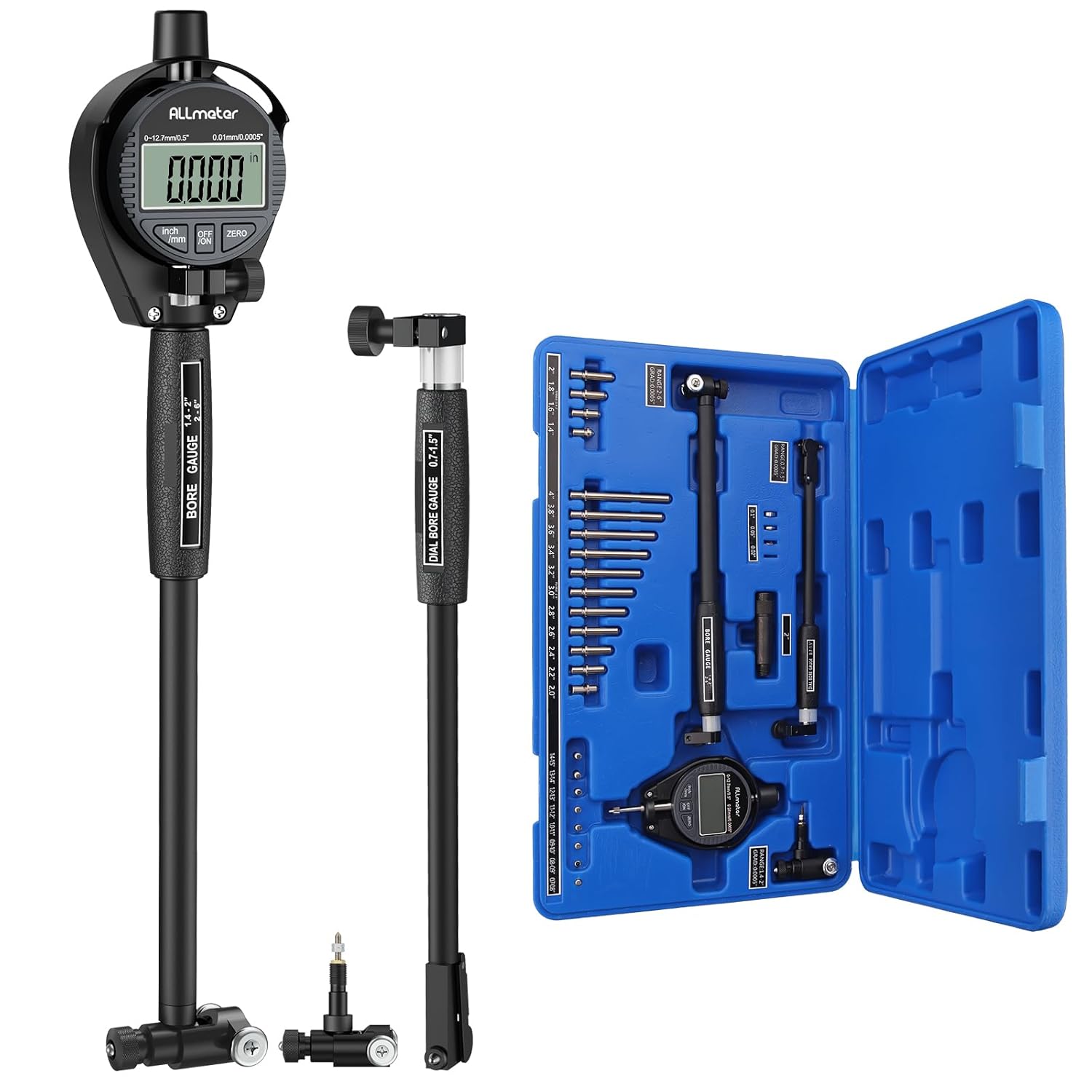 ALLmeter Dial Bore Gauge Set 0.7-6in 0.0005" Precision, 23 Anvils, 6in Depth for Engine Cylinders & Deep Holes