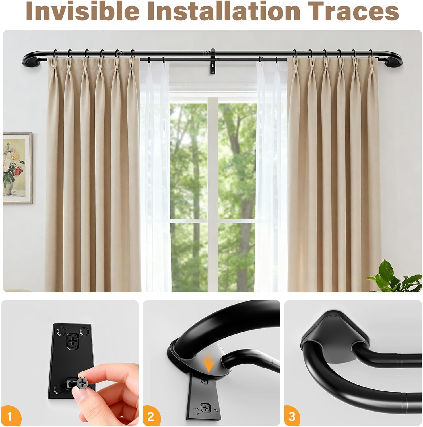 Abiglifty Double Curtain Rods 48 to 84 Inches, Wrap Around Curtain Rods, Extendable Double Curtain Rods for Windows, Room Darkening Double Drapery Rod, Black