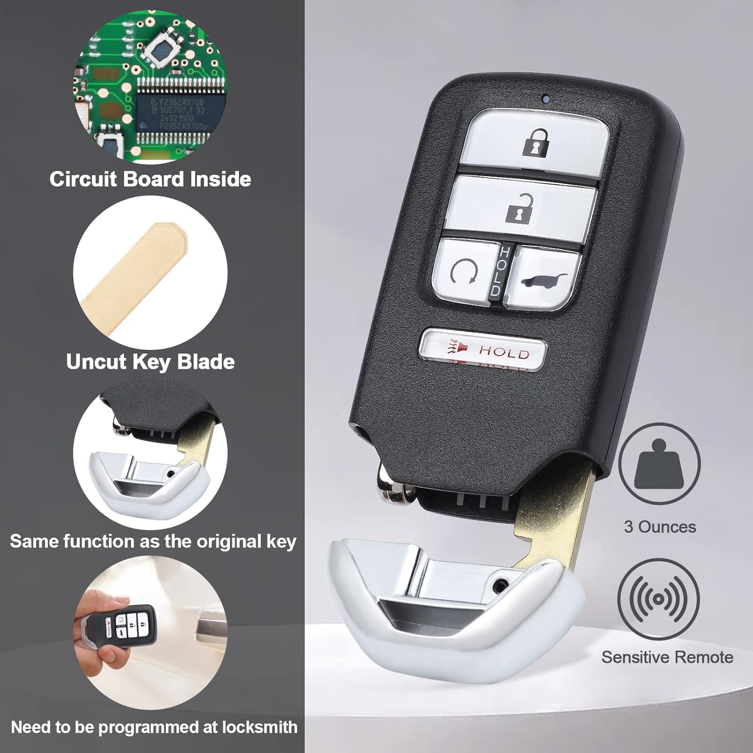 Keymall Smart Key Fob Keyless Entry Remote Start Replacement for Honda Pilot 2016-2018 for Civic CR-V 2017-2020 KR5V2X 5 Buttons 433 Mhz ID47 Chip