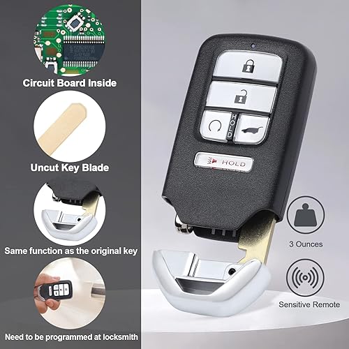 Miniatura 5 de Reemplazo de arranque remoto de entrada sin llave inteligente para Honda Pilot 2016-2018 para Civic CR-V 2017-2020 KR5V2X 5 botones 433 MHz ID47 Chip