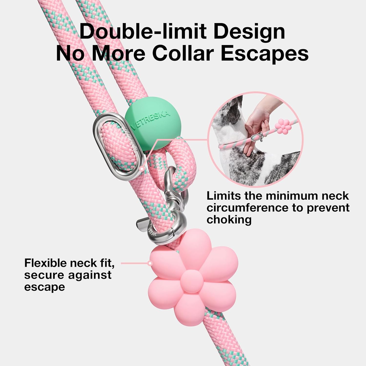 VETRESKA Hands-Free Dog Leash, 8FT Adjustable Rope Leash for Medium Large Dogs, Waist/Crossbody Slip Lead Leashes for Walking, No Pull Dog Leashes with Bag Dispenser, Clip, 3 in 1 Walk Kit (Flora)