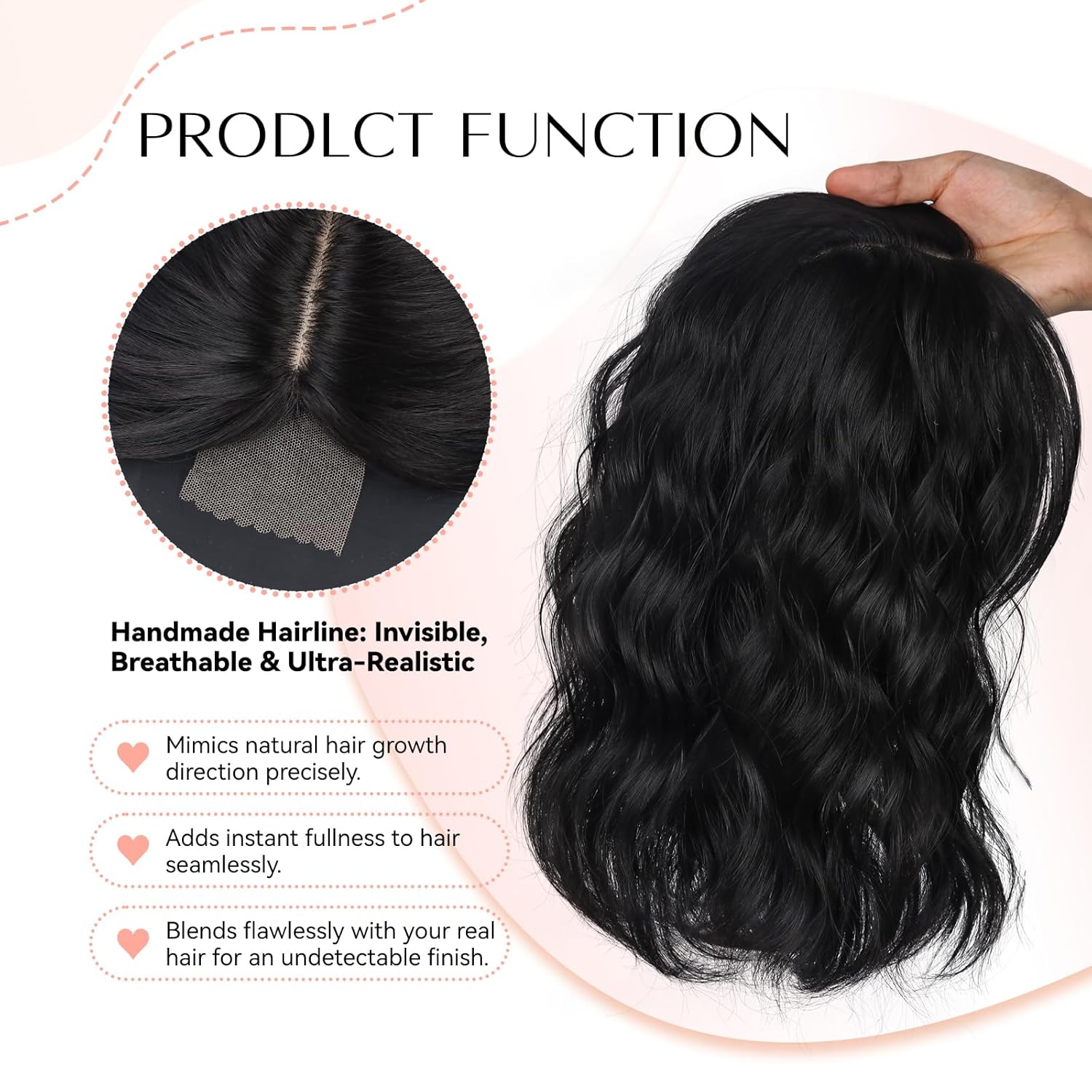 LEEONS 11 Inch Short Wavy Hair Topper for Women, 6.5"x6.5" Base Lightweight Synthetic, Natural-Looking Thinning/Gray Hair Coverage