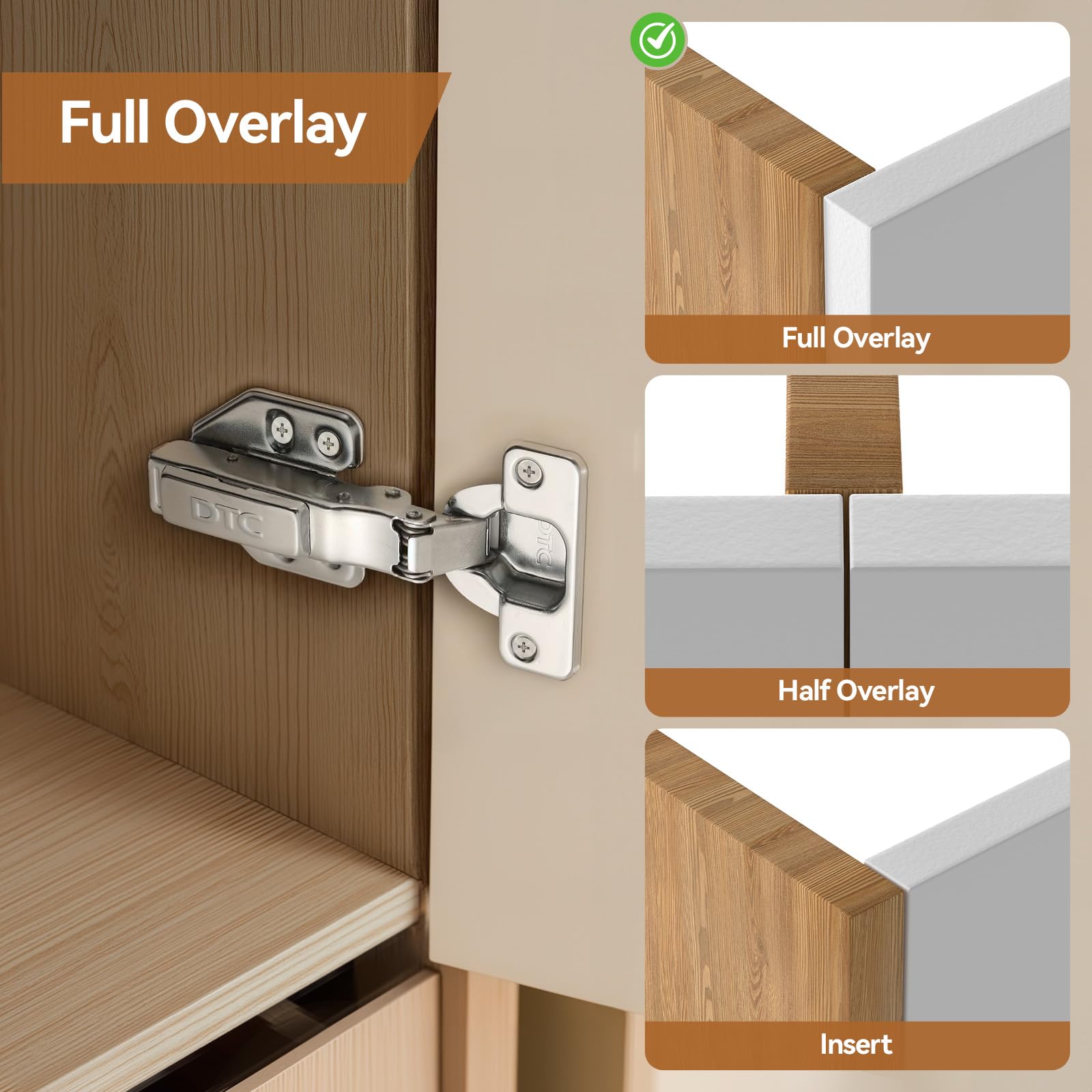 INMOZATA 6Pcs Kitchen Cupboard Hinges 110 Degree Detachable Cabinet Hinges 3D Full Overlay Door Hinge with Screws - Image 4