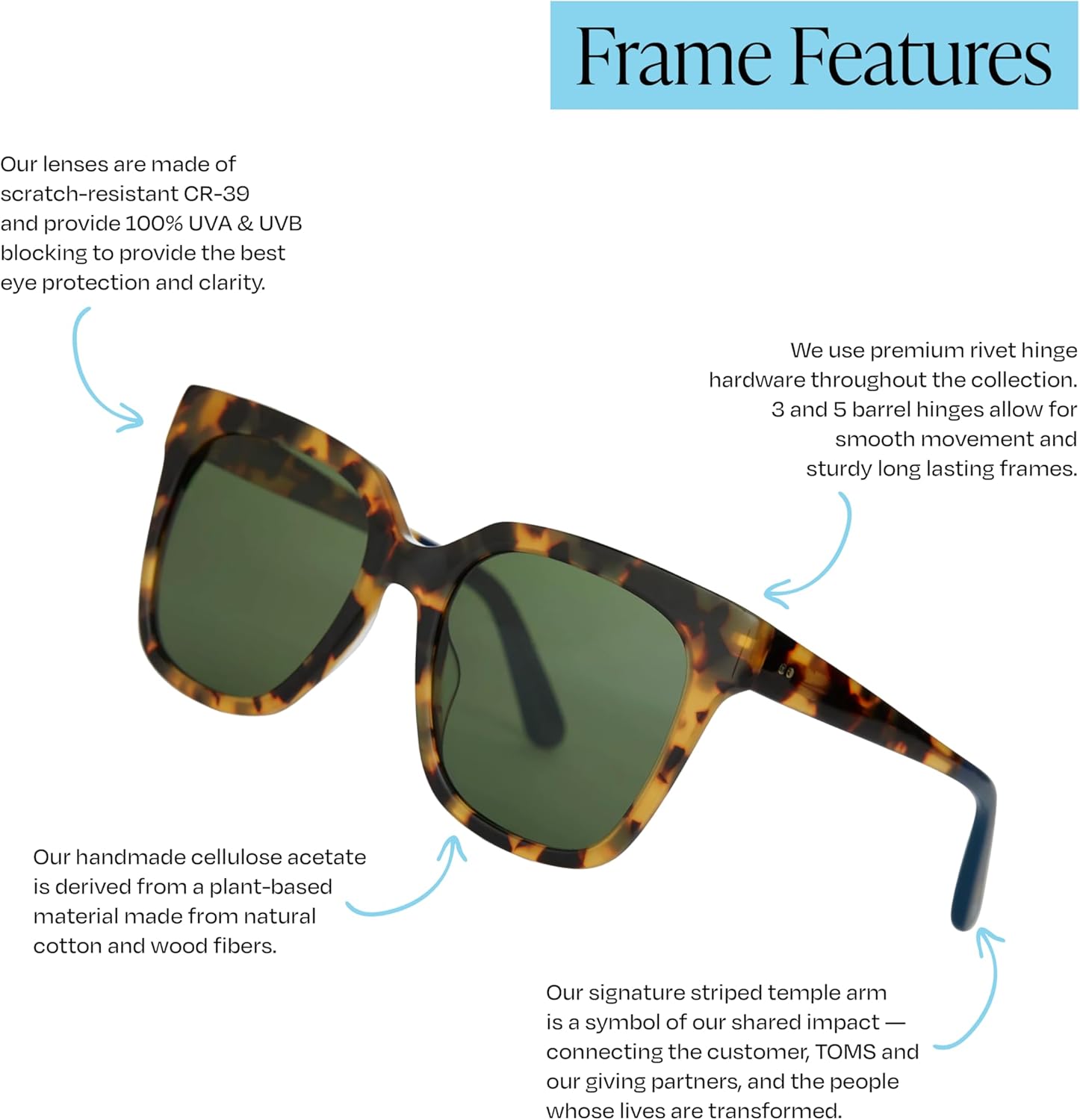 TOMS Natasha Square Sunglasses For Women - Handcrafted Women Sunglasses w/Acetate Frames - UV Protection w/Case