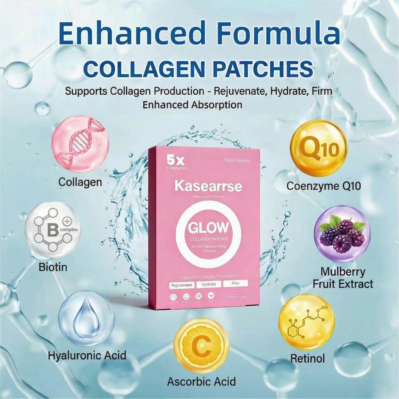 Collagen Patches for Women & Men with Vitamin C and Hyaluronic Acid -60 Patches, Premium 8-Hour Extended-Release Formula, Vegan Daily Patch