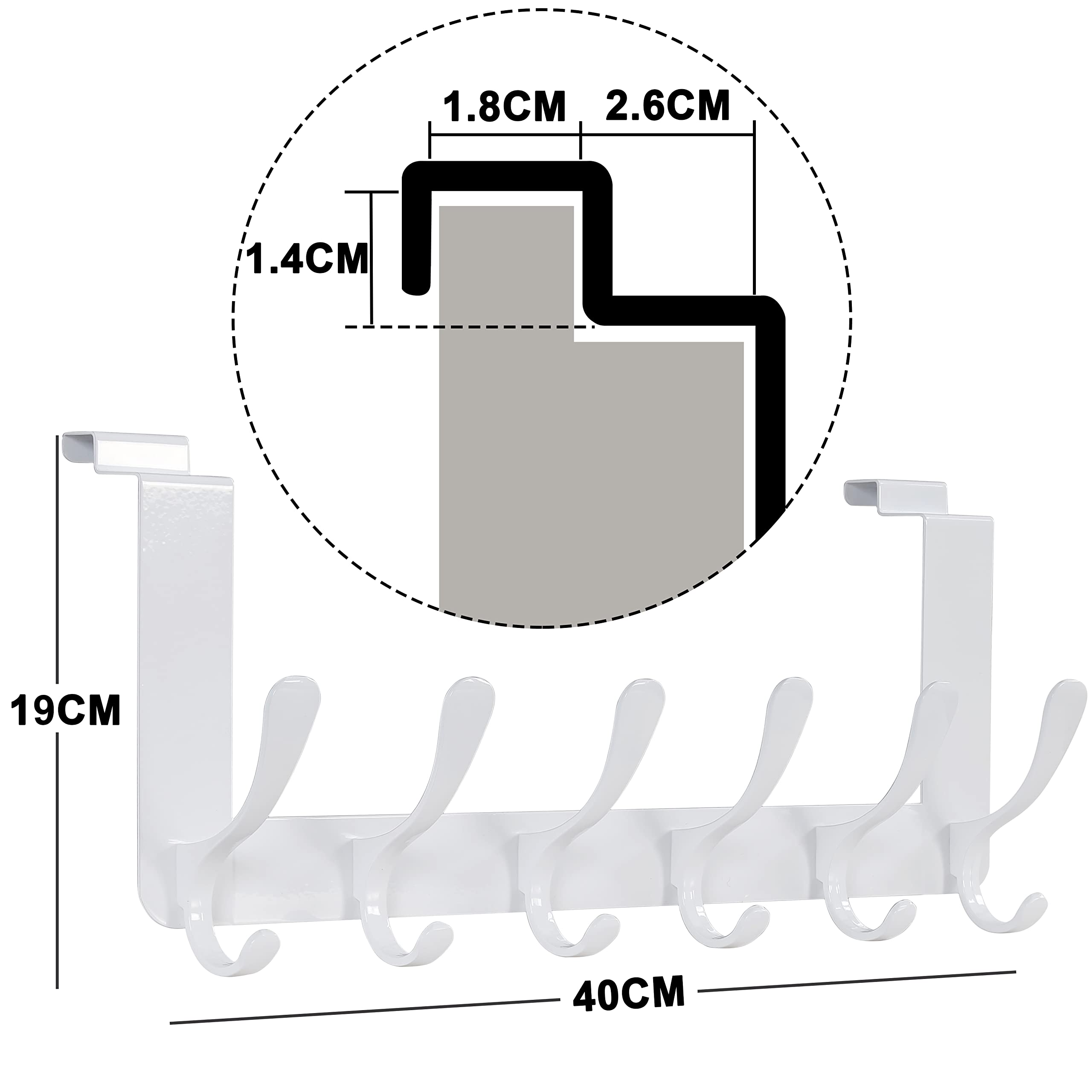 SKOLOO Crochet de porte à suspendre, crochet de porte en métal sans perçage, porte-manteau pour porte, porte-serviettes, blanc
