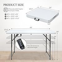 Vista 8 de AJP Distributors Mesa plegable portátil de plástico de 4 pies 4 pies 48 pulgadas, parte superior resistente con asa de transporte