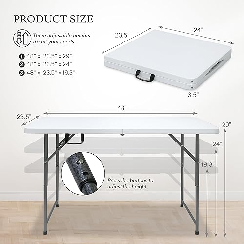 Miniatura 8 de AJP Distributors Mesa plegable portátil de plástico de 4 pies 4 pies 48 pulgadas, parte superior resistente con asa de transporte, interior y