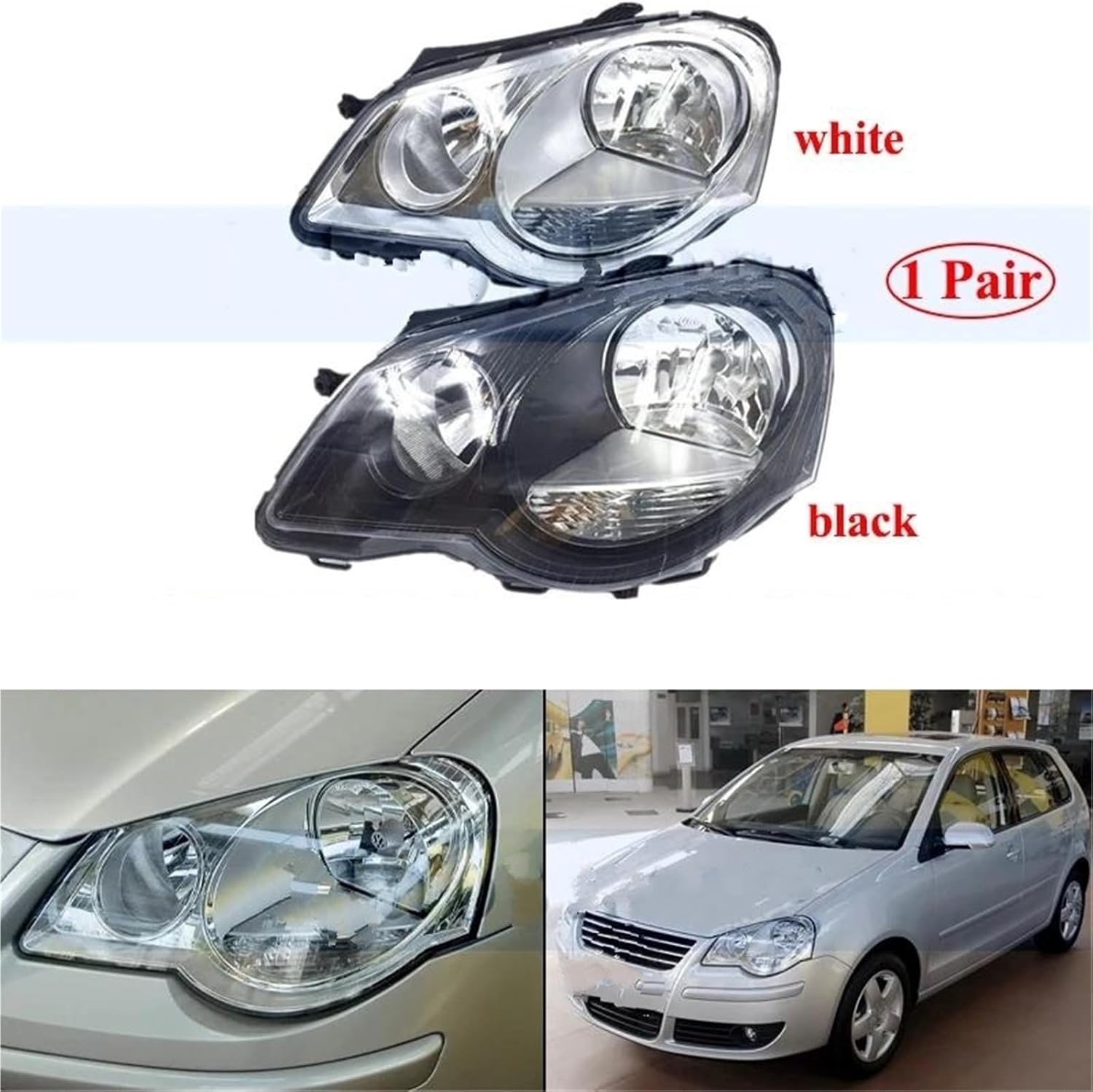 Car Headlight 1 Pair for VW for Polo 9N3 2006-2010 Front Bumper Head Light Head Lamp Headlamp Headlight Front Turn Light Headlamp Lens