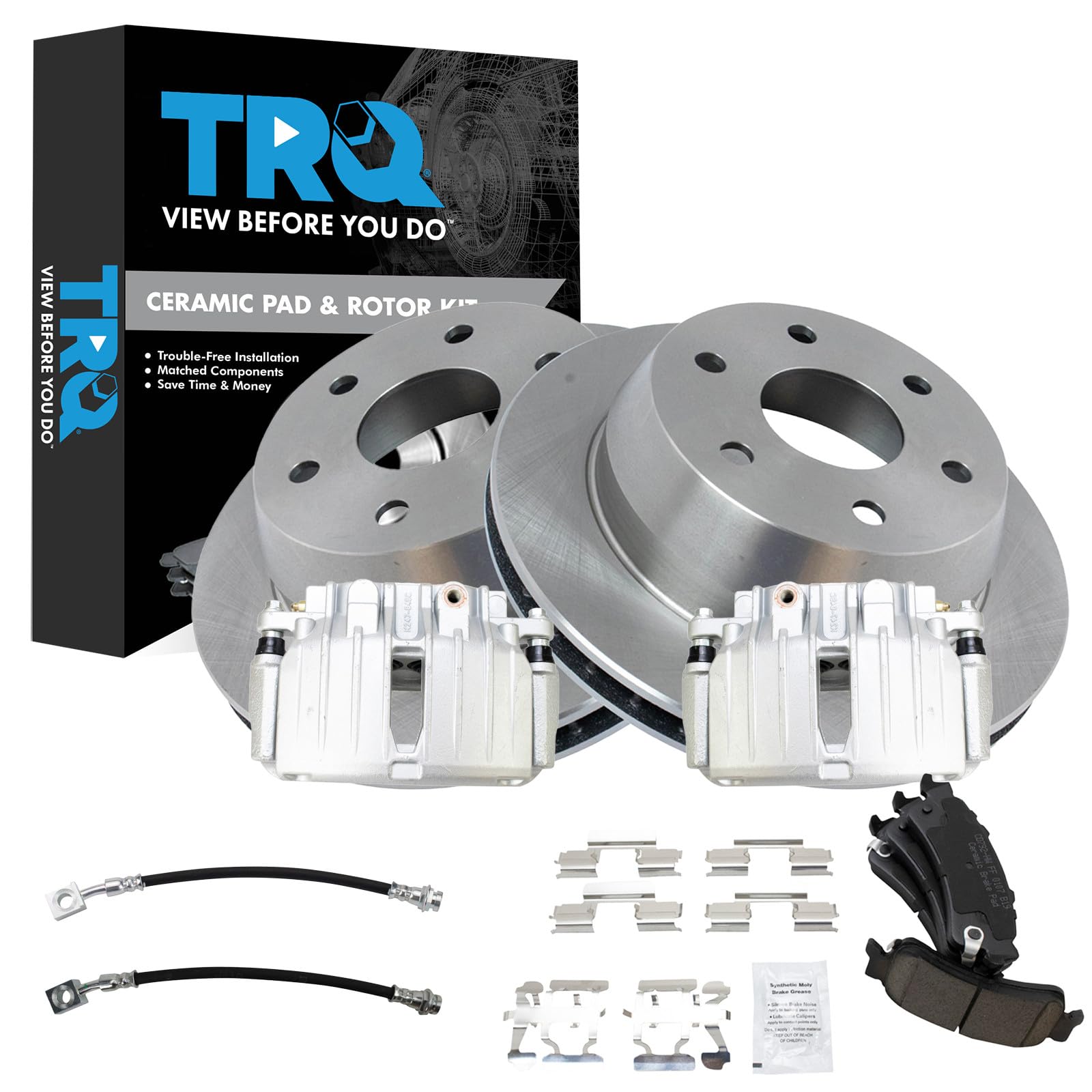 TRQ Rear Brake Pad &amp; Rotor Kit Ceramic Compatible with 2002 Cadillac Escalade Escalade EXT 2000-2001 GMC Yukon XL 1500