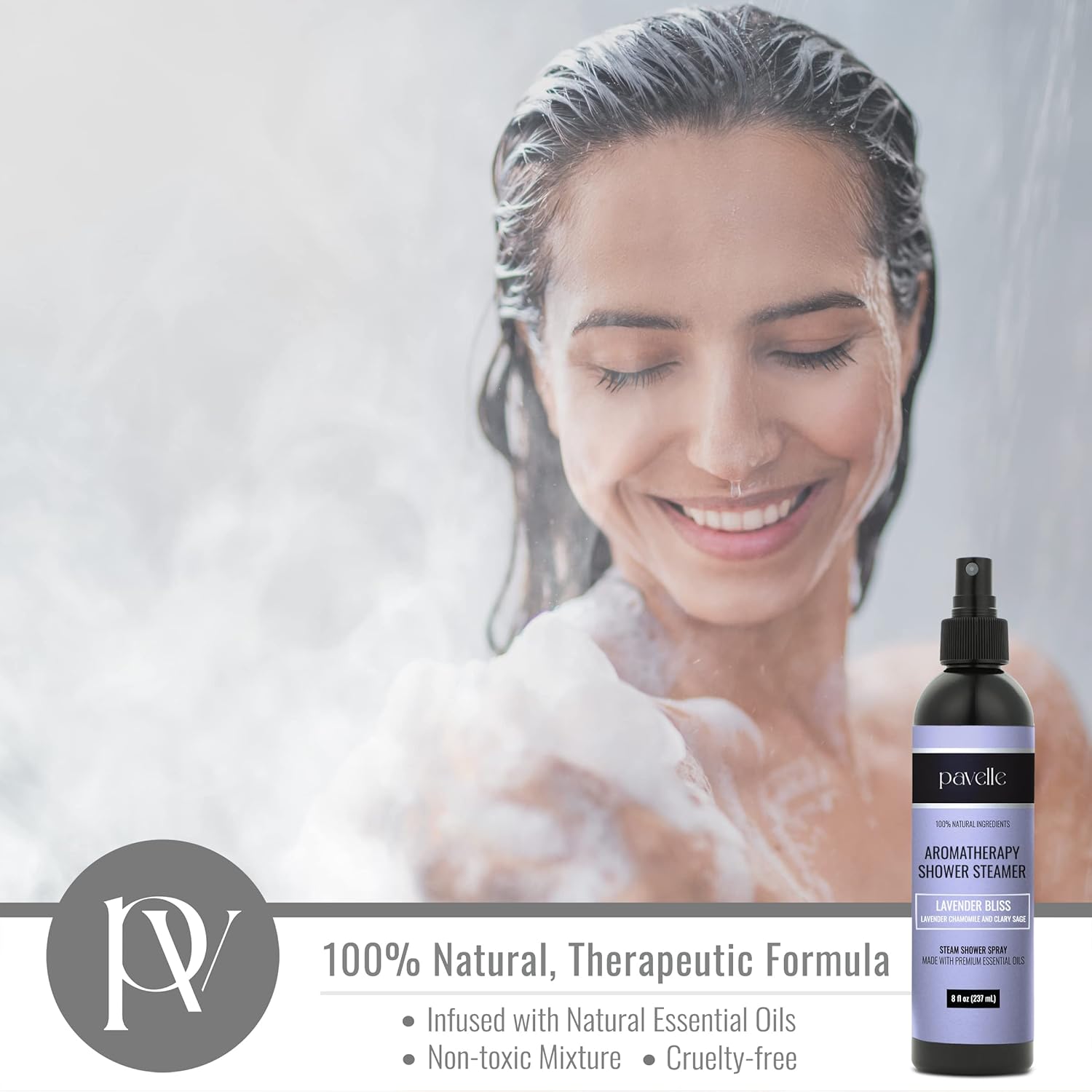 Pavelle Aromatherapy Shower Steamer, 100% Natural Relaxing Essential Oil Spray Mist for Sinus & Congestion Relief, Spa, Sauna & Bath Gift Set for Women & Men, Made in the USA, Lavender Bliss, 8 Fl.Oz.