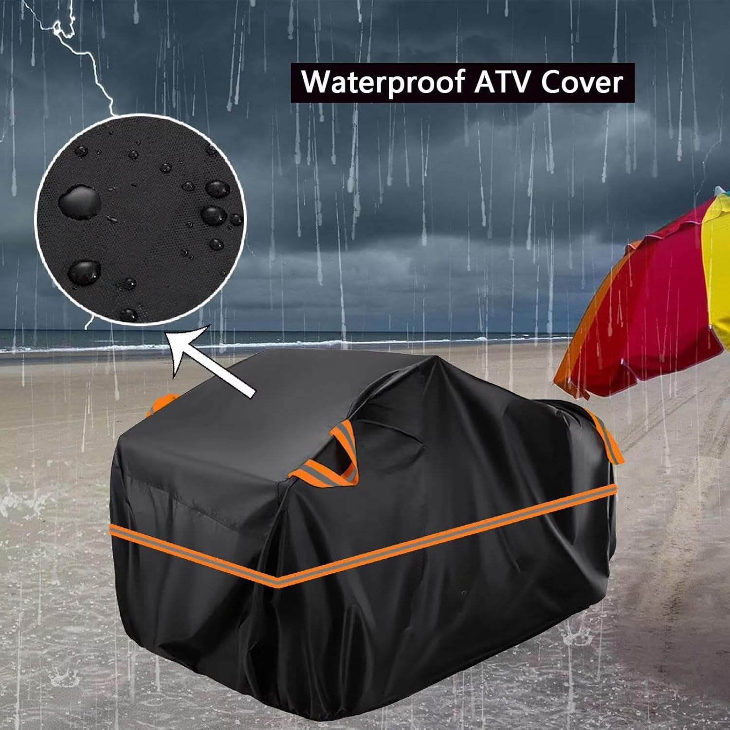 generic ATV Quad Cover Compatible with Kymco Mongoose 90 2004-2011, Reflective Strip Design Rainproof Snowproof and Sunproof 4 Wheeler Cover（Black Orange）