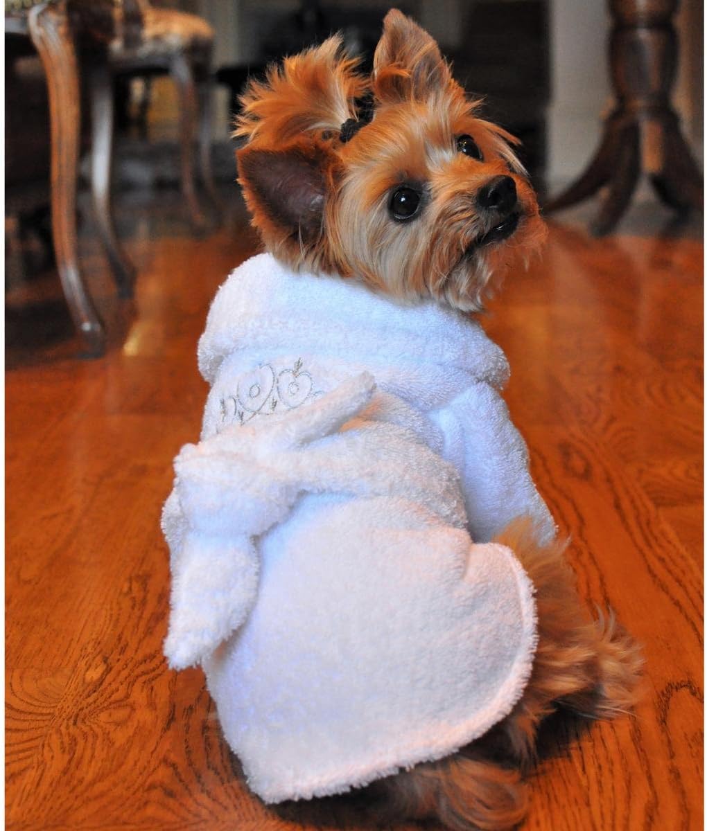 White Silver Tiara Cotton Dog Bathrobe (Small)