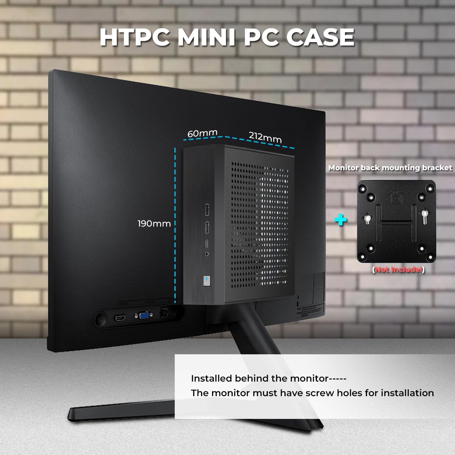 Mini ITX HTPC Case,SFF Small Form Factor Mini-Tower PC Case 0.6mm SPCC Computer Chassis Vented Panels Support Mini-ITX Motherboard(170x170mm) with USB-C Audio for Desktop PC Wall-Mounted