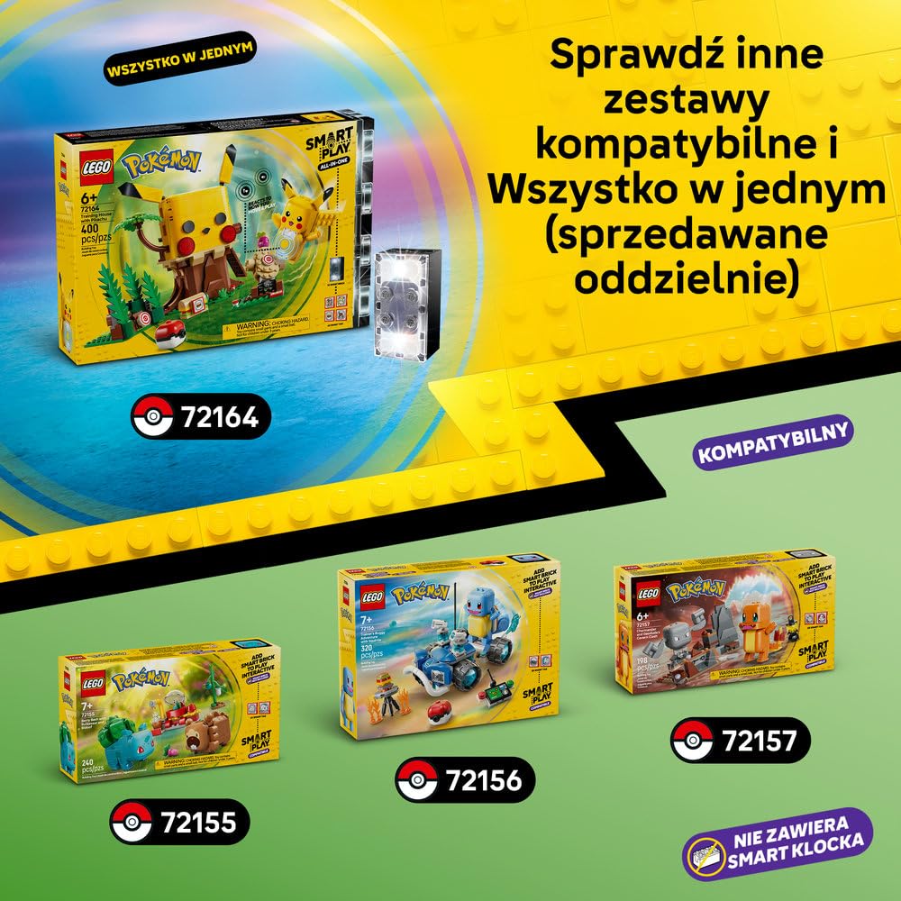 LEGO Pokémon SMART Play: Eevee i Lapras — poszukiwanie skarbów 72162 | Interaktywna zabawka z figurkami Pokémonów z klocków, zestaw kompatybilny, prezent dla dzieci 8+, 3 SMART Tagi, 623 elementy