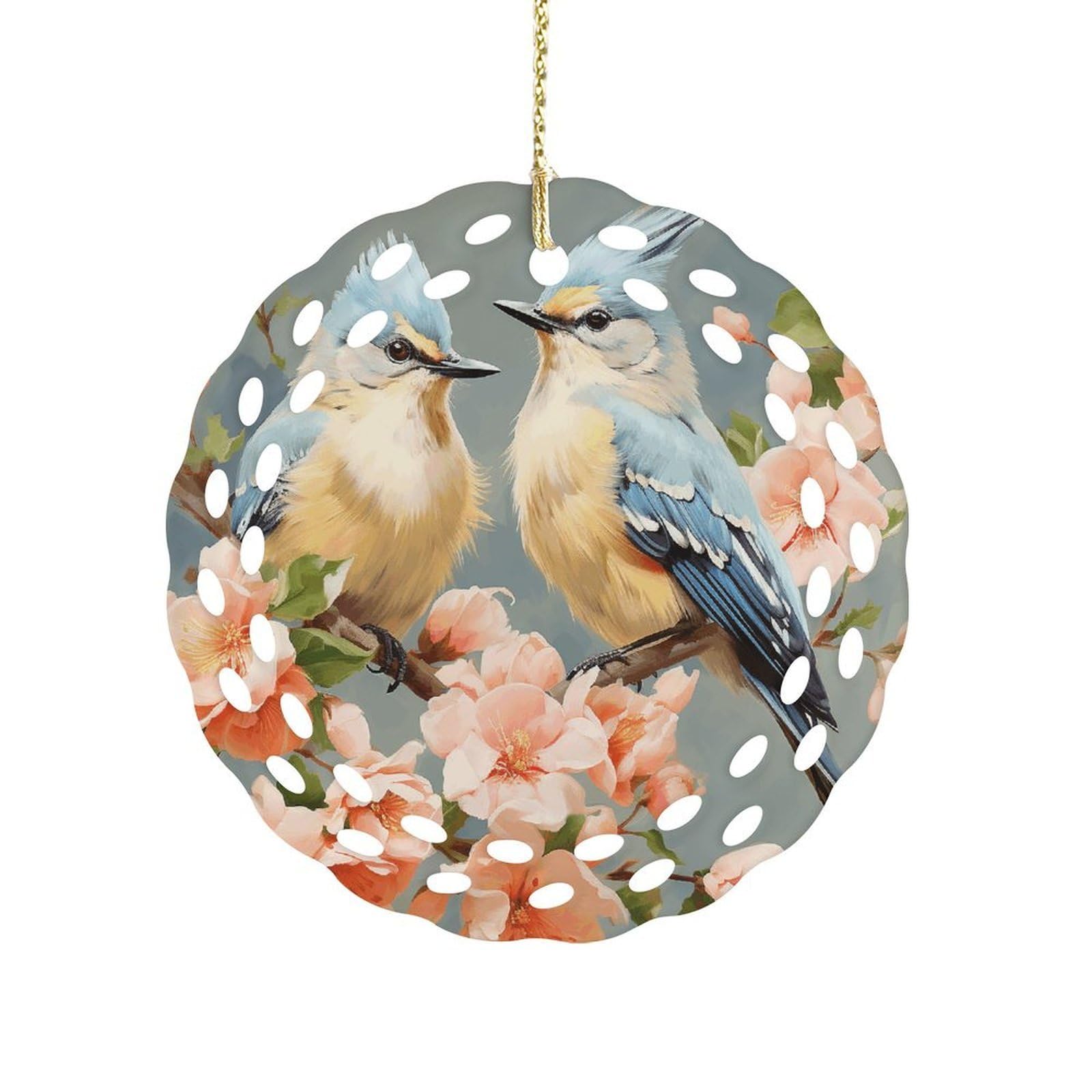 Fodpand Women's Style Flower And Bird Painting Ceramic Ornament For Home Decor 3.2" Round Tree Decoration Christmas Ornaments For Men Double-Sided Design