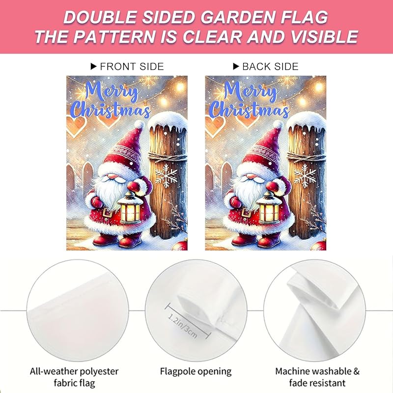NHBTC Winter Christmas Red Gnome Garden Flag – Durable polyester fabric construction